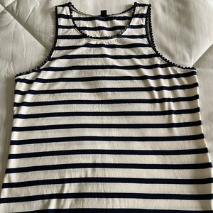 J Crew stripe vegan leather scalloped trim top